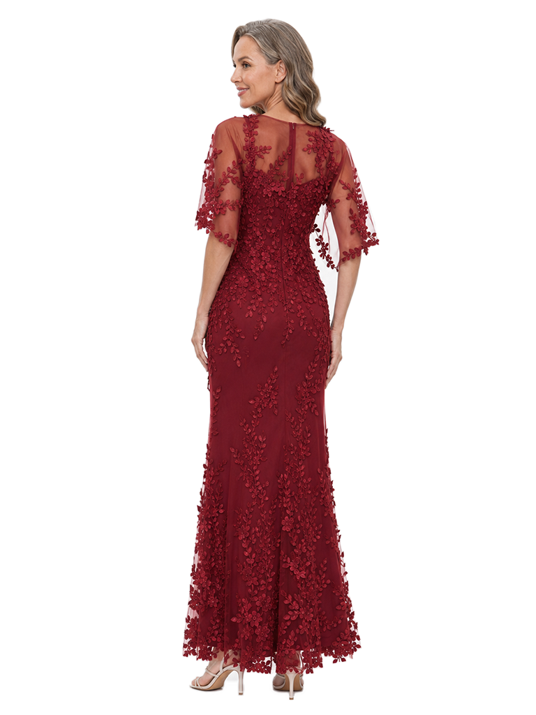 ChicSew Classy Lace Applique Mother Of The Groom Gown Illusion Cape Sleeve Mermaid Formal Dress