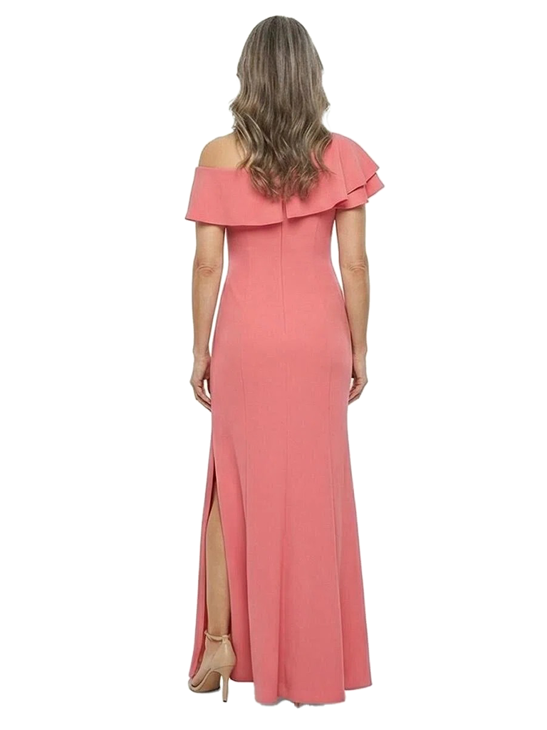 ChicSew Modern Ruffled Asymmetrical Neckline Jersey Mother Of The Bride Gown Floor Length Sheath Dress