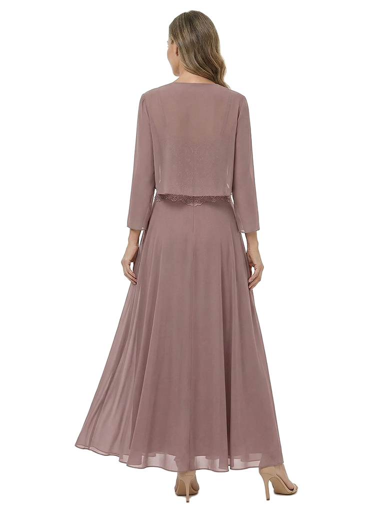 ChicSew Lace Bodice A-Line V-Neck Chiffon Long Sleeves Mother Of The Groom Dresses With Jacket