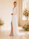 ChicSew Elegant V-Neck Long Sleeves A-Line Slit Chiffon Floor-Length Wedding Dresses