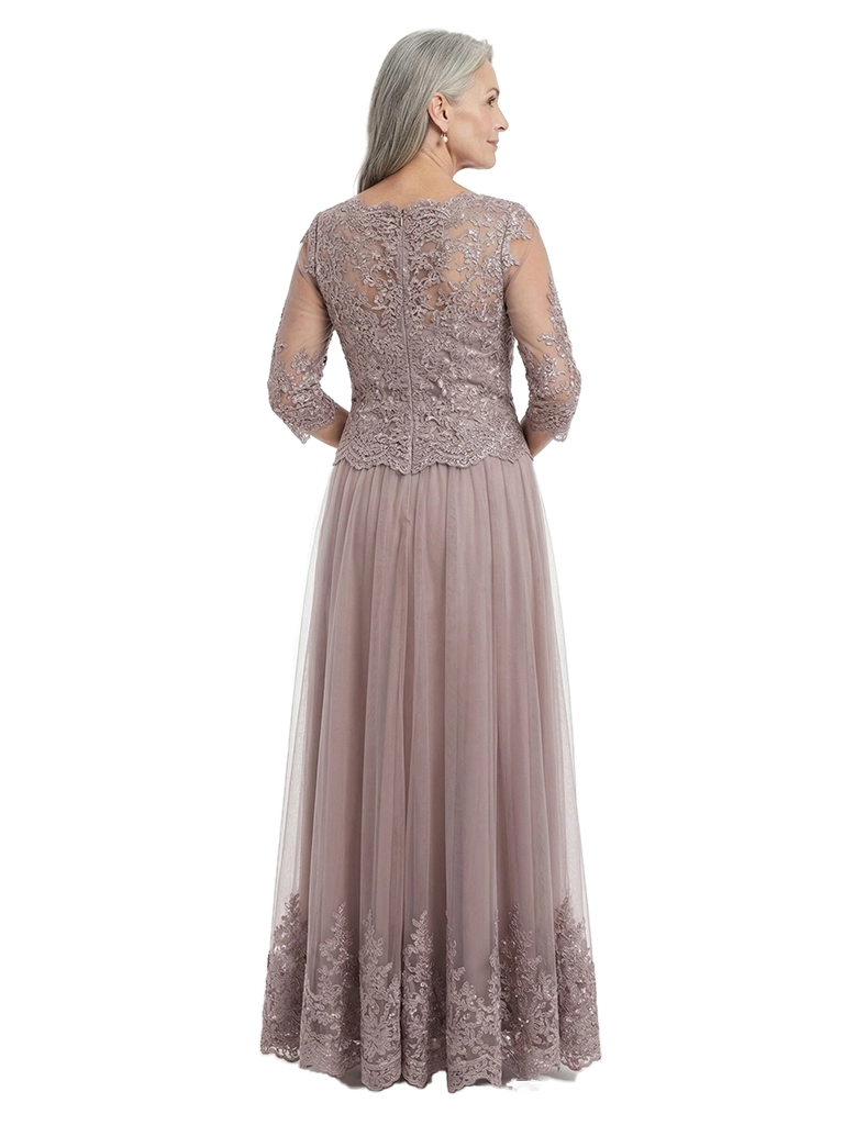 ChicSew Elegant Lace Mother Of The Bride Gown With Sleeves V-Neck A-Line Tulle Formal Dress