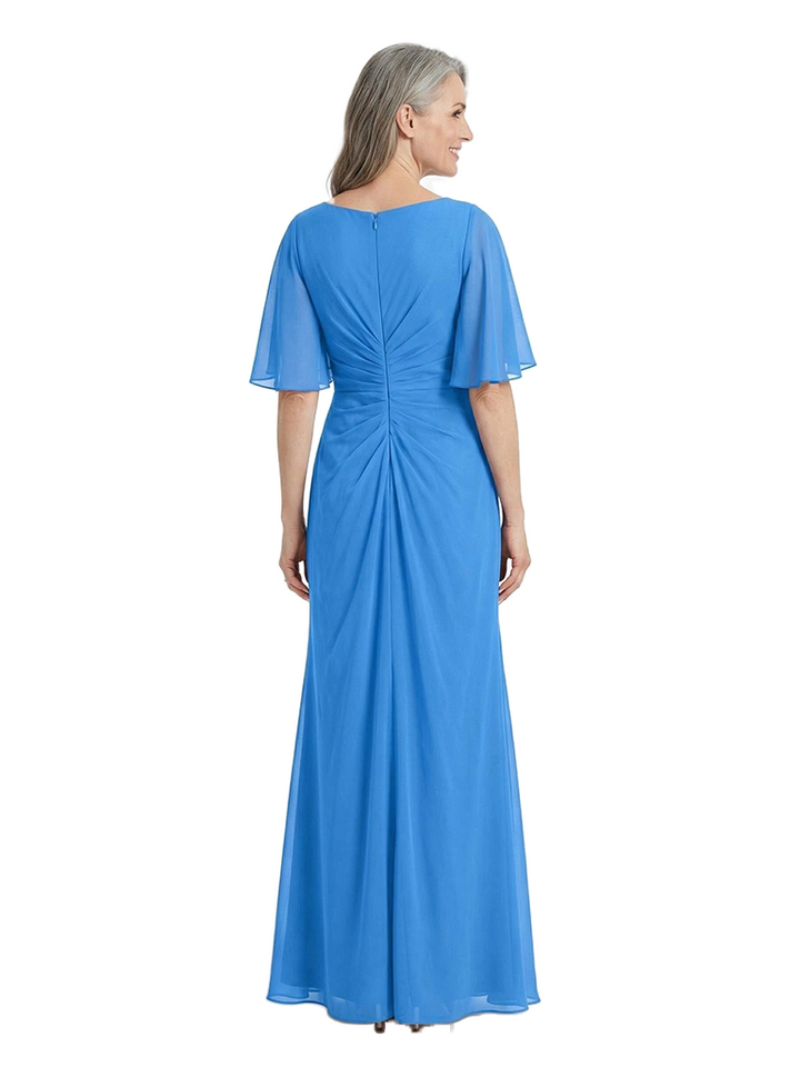 ChicSew Elegant Short Sleeves Ruffle Chiffon Mermaid Long Mother Of The Groom Dress
