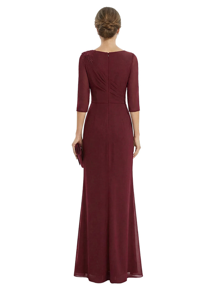 Modern Chiffon Long sleeves Mother Of The Bride Gown With Side Slit
