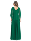 ChicSew V-Neck Cape Sleeve Ruched Waist Floor Length Chiffon Romantic Mom Of The Groom Dresses