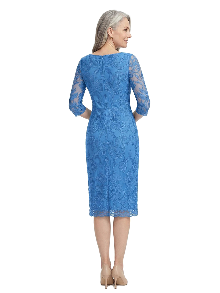 ChicSew Elegant Jewel 3/4 Sleeves Sheath Mother Of The Bride Gown Lace Tulle Overlay