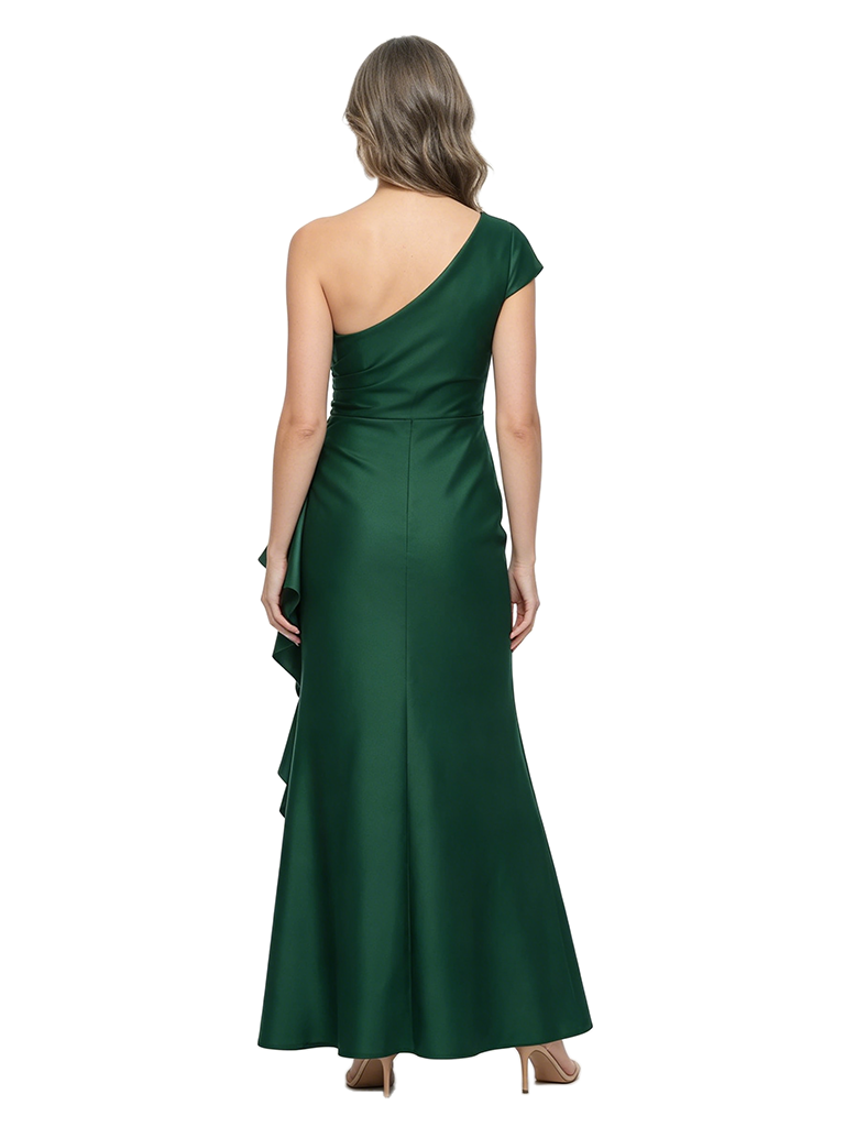 ChicSew One Shoulder Cap Sleeve Ruched Waist Side Ruffle Ankle Length Satin Mermaid Mother of the Bride Dress