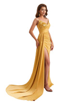 Unique Soft Satin Mermaid Sweetheart V-Neck Side Slit Long Bridesmaid Dresses Online