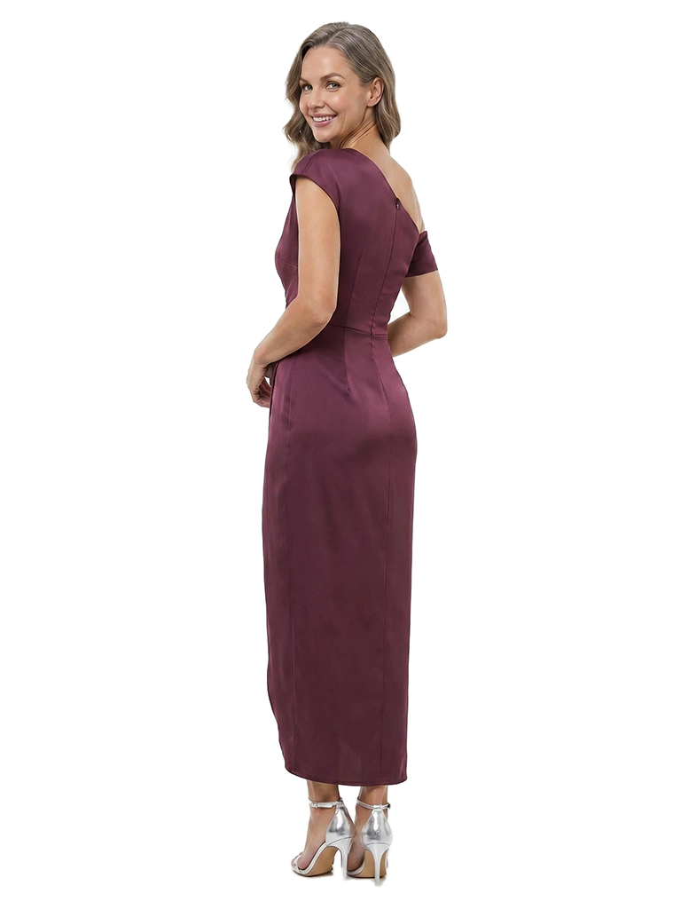ChicSew Asymmetrical Straps Ruched Satin Sheath Mother Of The Bride Dress