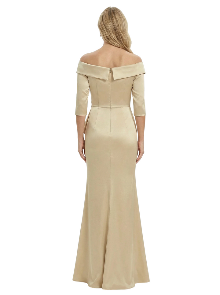 Off The Shoulder Ruffles Satin Mother Of The Groom Dress 3/4 Sleeves Mermaid Maxi Gown