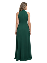ChicSew High Neck Sleeveless Chiffon Floor Length A-Line Mother of The Bride Dress With Floral Waist Detail and Slit