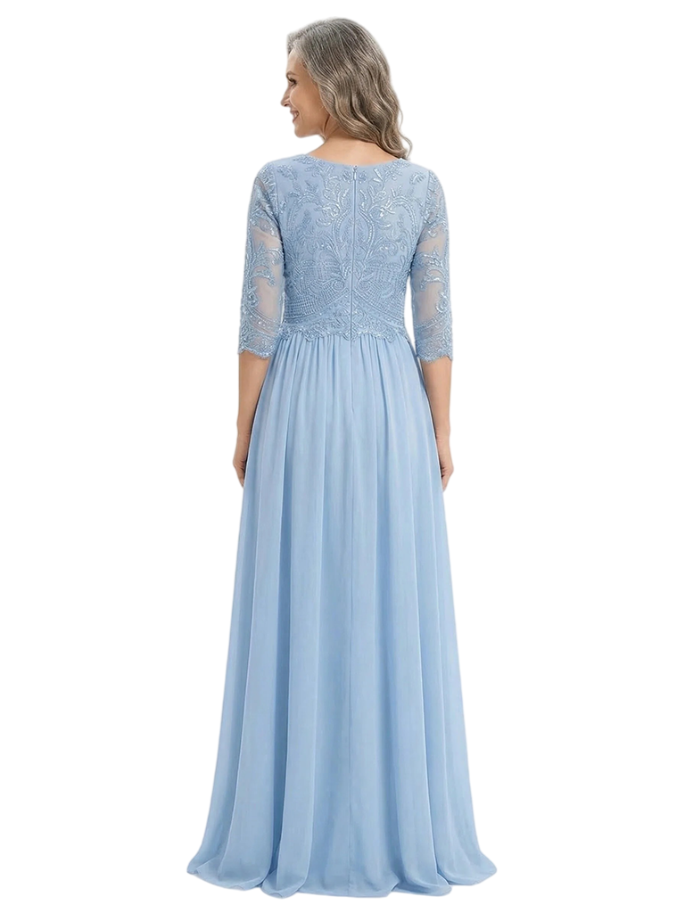 ChicSew Scoop Long Sleeve Lace Floor Length Chiffon Mom of The Bride Dresses