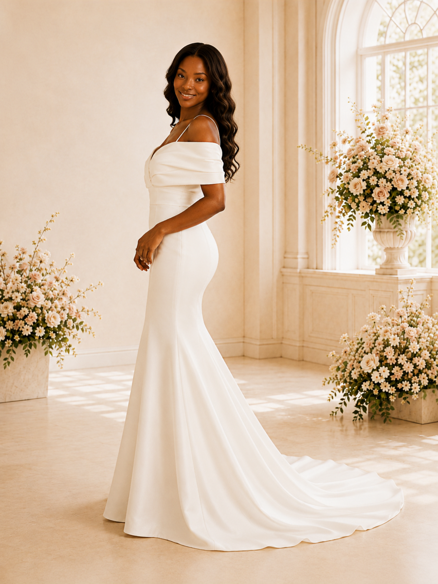 ChicSew Simple Spaghetti Straps Ruching Satin Mermaid Floor-Length Wedding Dress