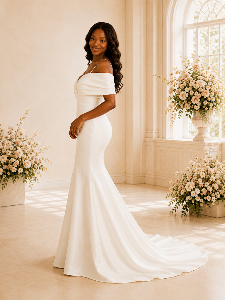 ChicSew Simple Spaghetti Straps Ruching Satin Mermaid Floor-Length Wedding Dress