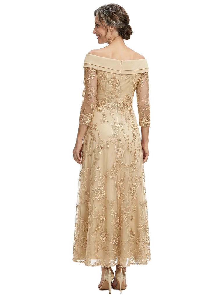 ChicSew Fancy Chiffon A-Line Lace Applique Mother Of The Groom Gown In Floor-Length With Long Sleeves