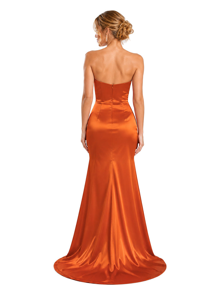 ChicSew Sexy Sweetheart Sleeveless Soft Satin Mermaid Bridesmaid Gown Floor Length Dress