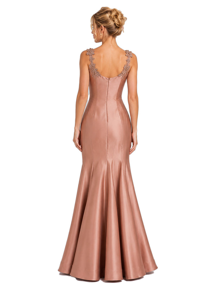 Chicsew Sexy Spaghetti Straps Floral Lace Appliqué Satin Unique Long Mermaid Bridesmaid Dresses