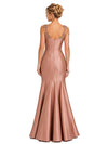 Chicsew Sexy Spaghetti Straps Floral Lace Appliqué Satin Unique Long Mermaid Bridesmaid Dresses