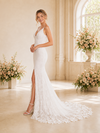 ChicSew Elegant Spaghetti Straps V-Neck Lace Floor-Length Wedding Dress With Side Slit