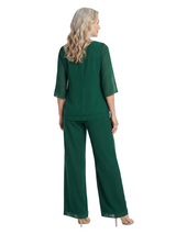 ChicSew Scoop 3/4 Sleeve Chiffon Two-Piece Mother of the Bride Pant Suit