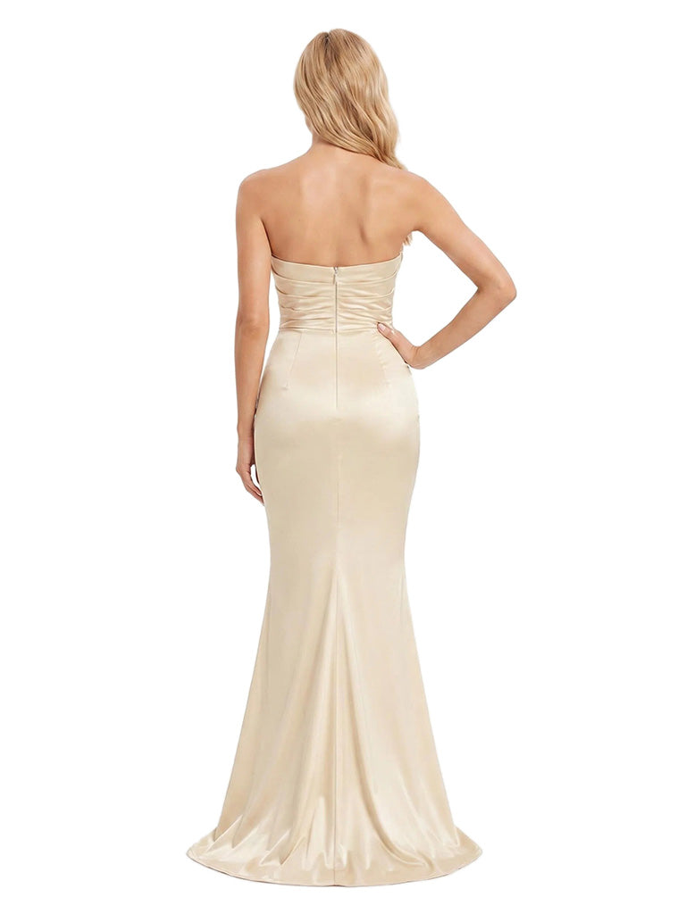 ChicSew Strapless Soft Satin Mermaid Ruched Floor Bridesmaid Dresses For Formal Occasions
