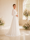 ChicSew Elegant V-Neck Long Sleeves Ruching A-Line Chiffon Floor-Length Wedding Dress