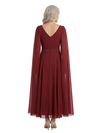ChicSew V-Neck Cape Sleeve Beaded Tea Length Chiffon Formal Mother Of The Bride Groom Dresses