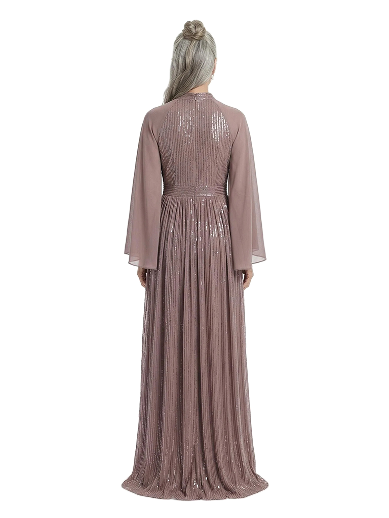 ChicSew High-Neck A-Line Chiffon Sequin Mother Of The Bride Dresses With Long Sleeves Floor-Length