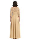 ChicSew Scoop Long Sleeve Beaded Lace Ruched Waist Floor Length Chiffon Elegant Mother of the Bride Dresses