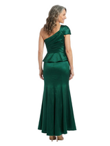ChicSew One Shoulder Bow Detail Satin Peplum Mermaid Ankle Length Formal Mother of the Bride Dress