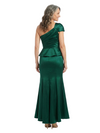 ChicSew One Shoulder Bow Detail Satin Peplum Mermaid Ankle Length Formal Mother of the Bride Dress