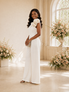 ChicSew Modern Elegant One Shoulder Crepe Floor-Length Wedding Jumpsuit With Floral Applique