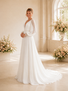 ChicSew Sexy A-Line Lace Chiffon Long Sleeves Deep V-Neck Long Wedding dresses