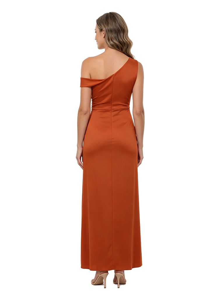 ChicSew Asymmetrical Neck Ruched Satin Ankle Length Sheath Mother of the Bride Dress