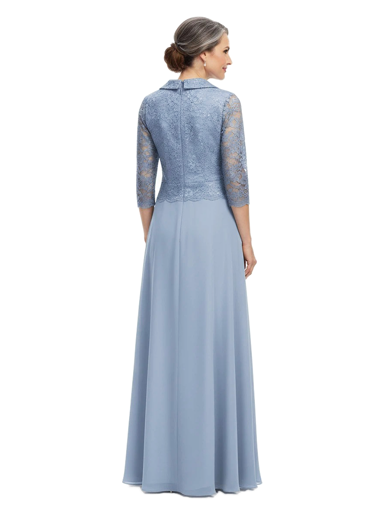 ChicSew V-Neck Long Sleeve Lace Beaded Floor Length Chiffon Elegant Mother of the Bride Dresses