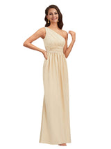 Elegant One Shoulder Soft Satin A-Line Long Bridesmaid Dresses