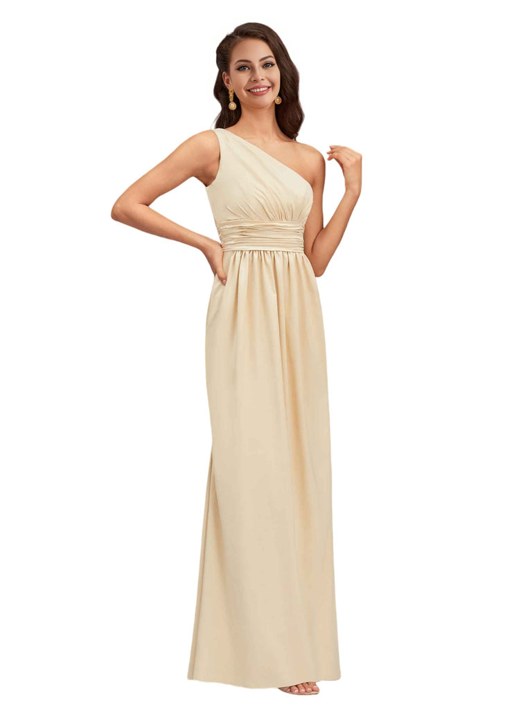 Elegant One Shoulder Soft Satin A-Line Long Bridesmaid Dresses