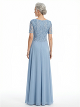 ChicSew Jewel Short Sleeve Lace Applique A-Line Floor Length Chiffon Mother Of The Bride Dress