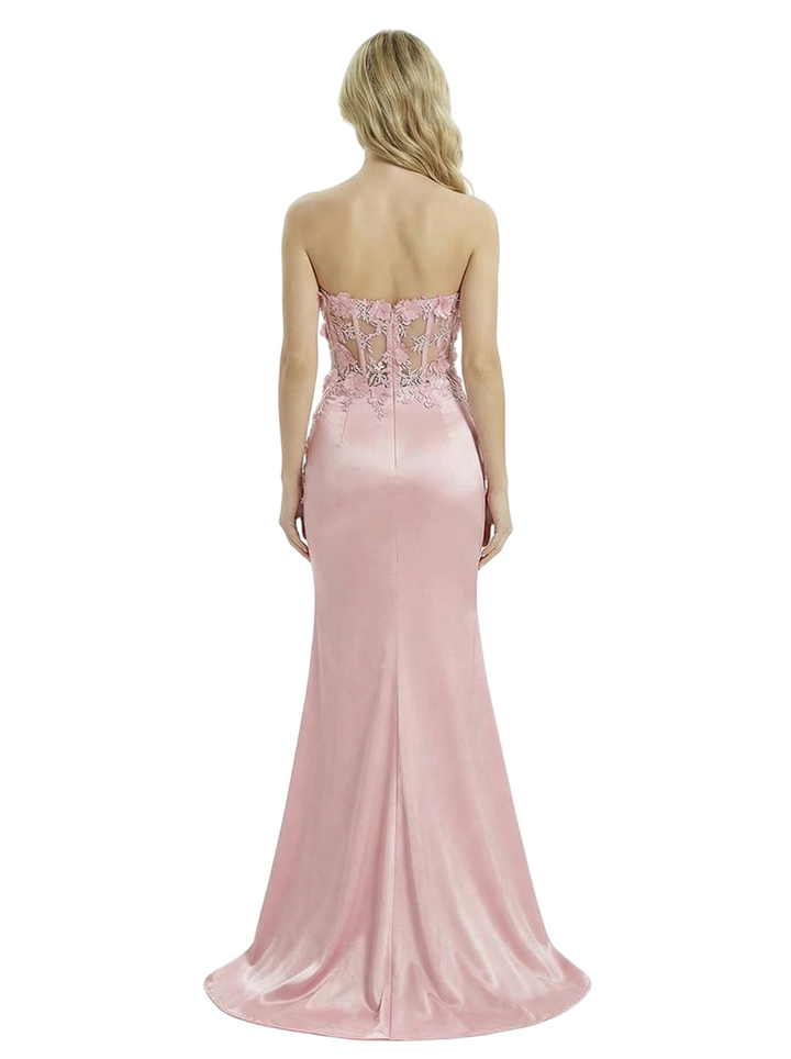 ChicSew Fancy Applique Ruched Prom Gown Sweetheart Satin Mermaid Party Dress