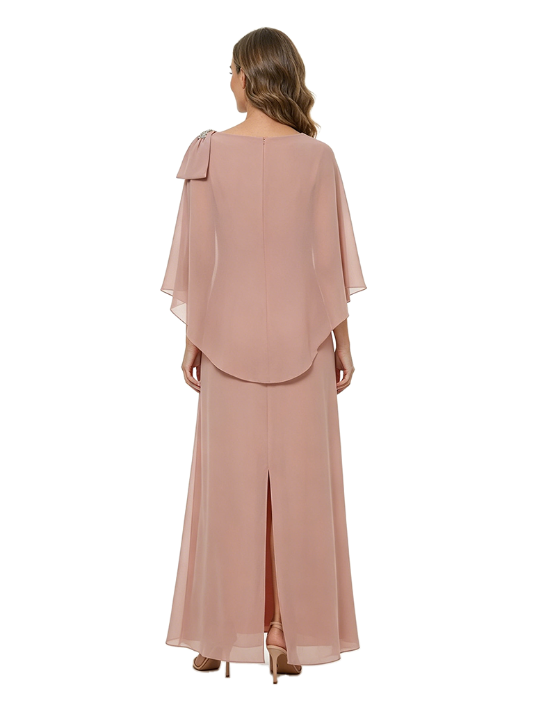 ChicSew Bateau Cape Sleeve Rhinestone Floor Length Chiffon Romantic Mom Of The Groom Dresses