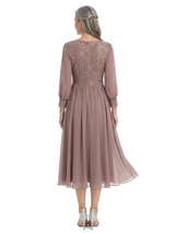 ChicSew Classy A-Line Chiffon Short Mother Of The Bride Dress With Long Sleeves Lace Applique