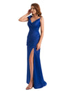 Sexy V-Neck Spaghetti Straps Silky Satin Mermaid Side Slit Floor Length Bridesmaid Dresses Online