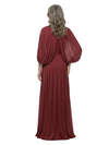 ChicSew High Neck Cape Sleeve Pleated Waist Floor Length Chiffon A-Line Mother of the Bride Dresses