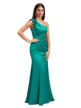 Sexy One Shoulder Mermaid Soft Satin Beauty Long Bridesmaid Dresses