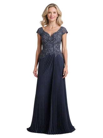 Elegant Cap Sleeves V-Neck Lace Chiffon A-line Mother of The Bride Dresses