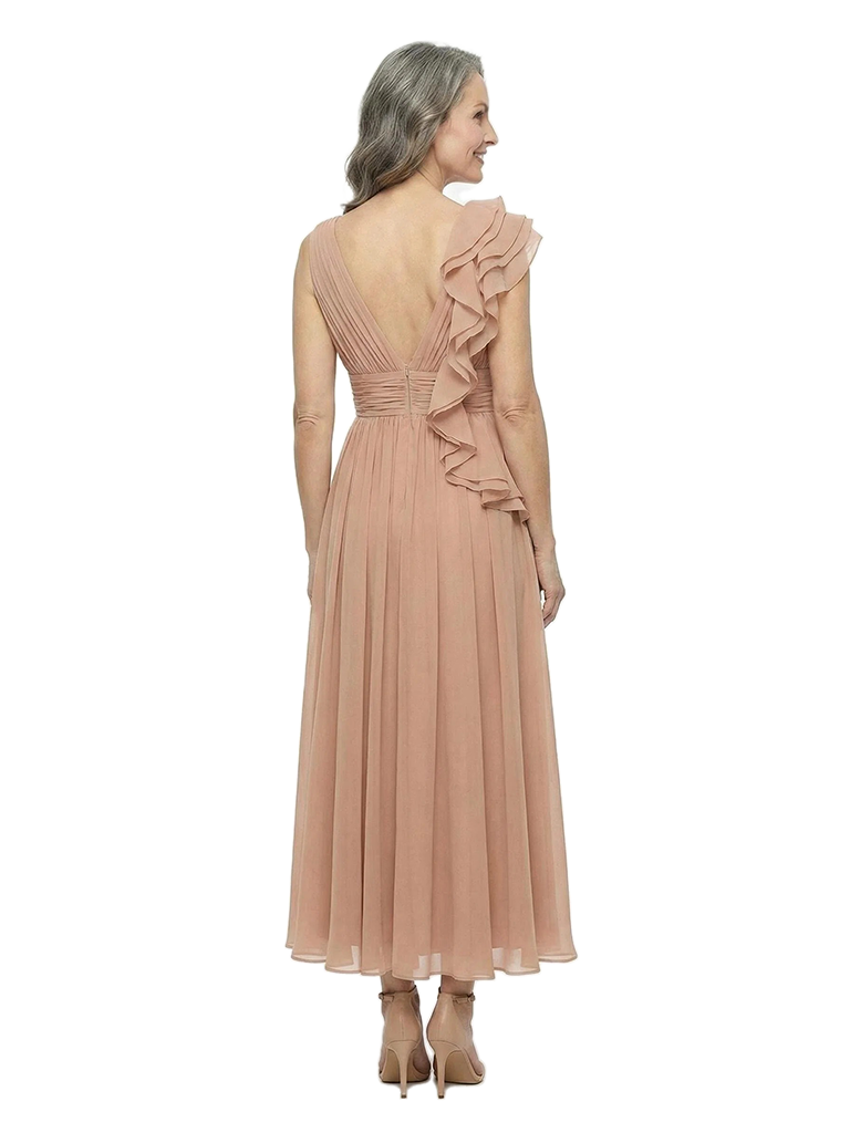 ChicSew Unique V-Neck Chiffon Ruffle A-Line Mother Of The Groom Dresses Ankle-Length Pleated Gown