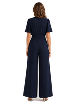 ChicSew V-Neck Chiffon Mother Of The Groom Jumpsuit With Short Sleeves