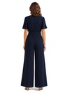 ChicSew V-Neck Chiffon Mother Of The Groom Jumpsuit With Short Sleeves