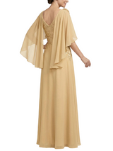 ChicSew V-Neck Flutter Sleeve Lace Side Ruffle Long Chiffon Mother Of The Bride And Groom Dresses