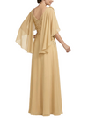 ChicSew V-Neck Flutter Sleeve Lace Side Ruffle Long Chiffon Mother Of The Bride And Groom Dresses