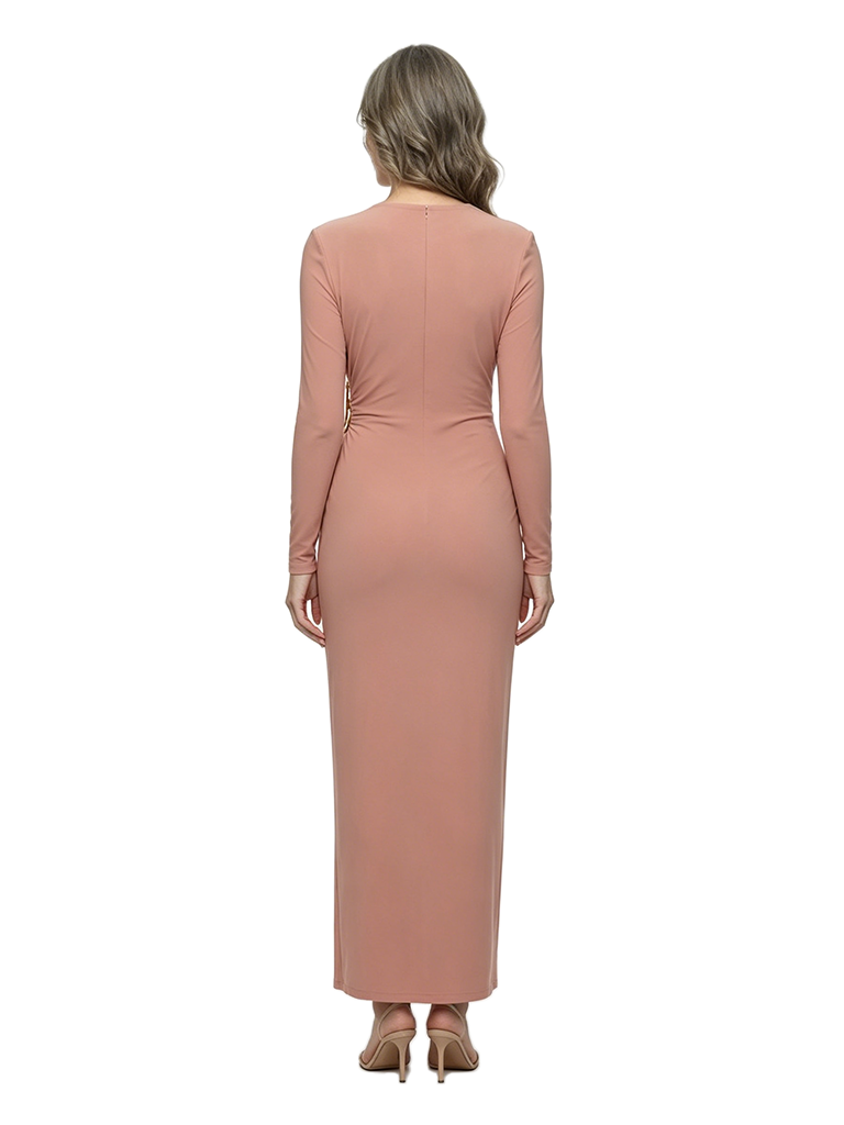 ChicSew Classy Round Neck Long Sleeves Mother Of The Bride Dresses Ruched Jersey Sheath Evening Gown